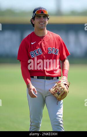 Boston Red Sox Marcelo Mayer (18) and Phillip Sikes (37) before a