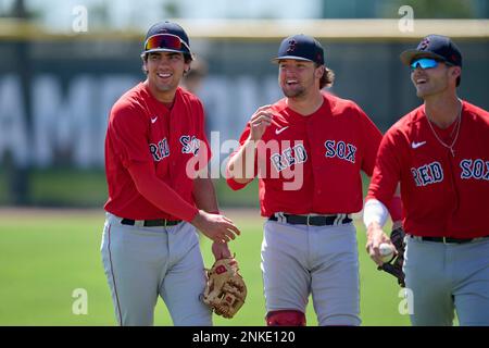 Boston Red Sox Marcelo Mayer (18) and Phillip Sikes (37) before a