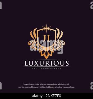 JI initial letter luxury ornament gold monogram logo template vector. Stock Vector