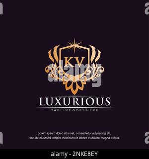KV initial letter luxury ornament gold monogram logo template vector. Stock Vector