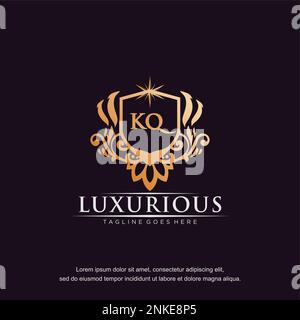 KQ initial letter luxury ornament gold monogram logo template vector. Stock Vector