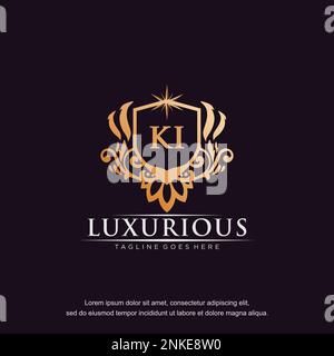 KI initial letter luxury ornament gold monogram logo template vector. Stock Vector