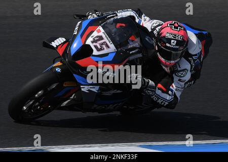 Melbourne, Australia. Friday, Feb. 24, 2023. England’s Scott Redding(45), BMW Motorrad World Sbk Team, BMW M1000RR, World Superbike FP1 at Phillip Island. Credit: Karl Phillipson/Alamy Live News Stock Photo