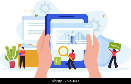 QA engineer workplace composition with bug symbols flat vector illustration Stock Vector