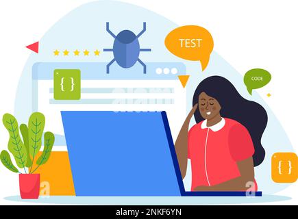 QA engineer composition with software testing symbols flat vector ...