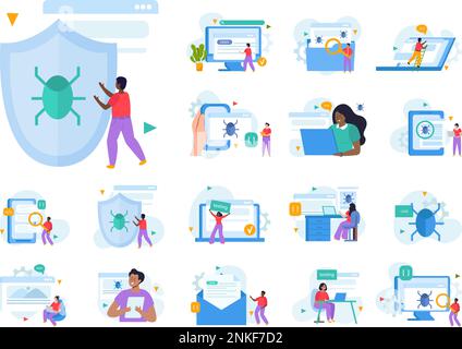 QA engineer set with algorithm testing symbols flat isolated vector illustration Stock Vector