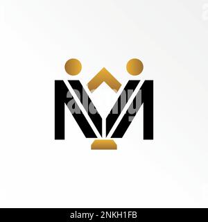 letter or word M or MV sans serif with two body or human face to face and trophy graphic icon design abstract concept vector stock initial or people Stock Vector
