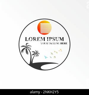 Window, palm trees and birds in island or beach image graphic icon logo design abstract concept vector stock. symbol related to plant or vacation Stock Vector
