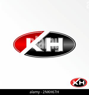letter or word KH sans serif negative space font in ellipse image graphic icon logo design abstract concept vector stock sport or automotive Stock Vector