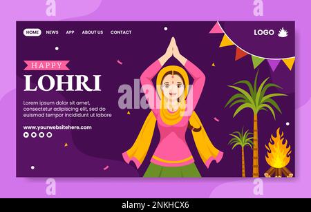 Happy Lohri Festival Social Media Landing Page Cartoon Hand Drawn Templates Background Illustration Stock Vector