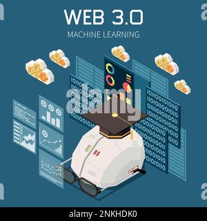 Web 3.0 technologies isometric concept with machine learning symbols vector illustration Stock Vector