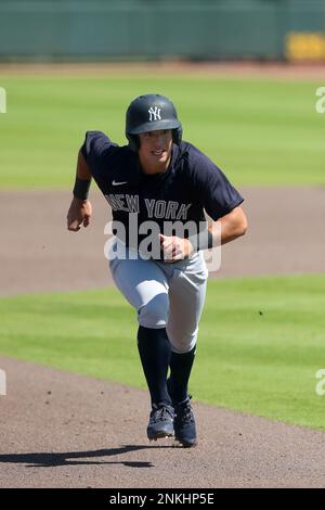 BRADENTON, FL - MARCH 18: New York Yankees shortstop Anthony Volpe (70)  hustles around the bases during the spring training game between the New  York Yankees and the Pittsburgh Pirates on March