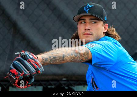 Miami Marlins pitcher Jordan Holloway (25) during a MiLB Spring