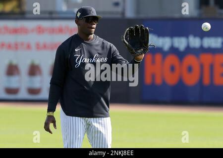 TAMPA, FL - MARCH 15: Michael Beltre (94) warms up during the Yankees  spring training workout on