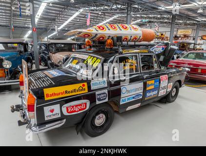 The 1964 Wolseley 24/80, owned by Bathurst local John Lindsellat the Inverell National Transport Museum in nsw, australia, sponsored by chico roll co. Stock Photo