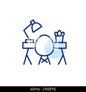 Cozy workplace for remote worker. Pixel perfect, editable stroke line icon Stock Vector