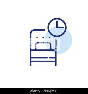 Sleep routine. Single bed and clock. Pixel perfect, editable stroke line icon Stock Vector