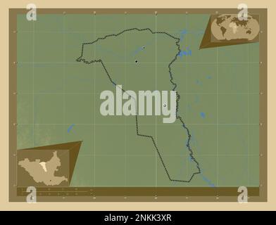 Unity, state of South Sudan. Colored elevation map with lakes and ...