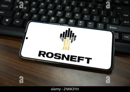 China. 23rd Feb, 2023. In this photo illustration, a Rosneft Oil logo is displayed on the screen of a smartphone. (Photo by Sheldon Cooper/SOPA Images/Sipa USA) Credit: Sipa USA/Alamy Live News Stock Photo