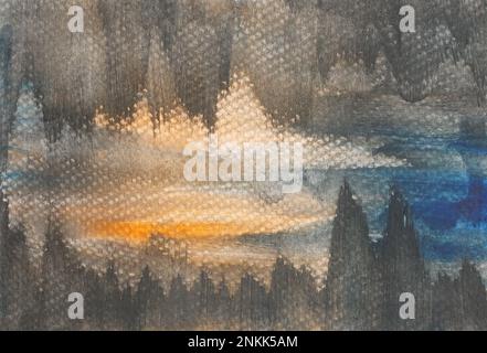Watercolor stroke and spray on paper ,  Abstract background by hand drawn orange with blue with brown with gray and black color liquid drip Stock Photo