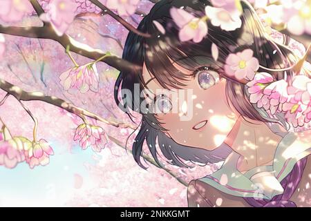 Student Anime Girl Uniform Cherry Blossom 4K Wallpaper #4.650