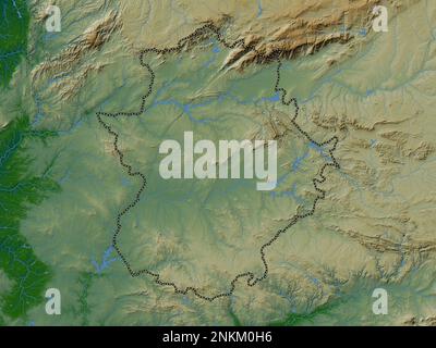 Extremadura, autonomous community of Spain. Colored elevation map with ...