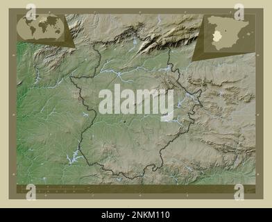 Extremadura, autonomous community of Spain. Colored elevation map with ...