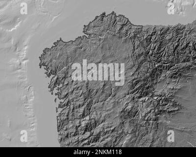 Galicia, autonomous community of Spain. Bilevel elevation map with ...