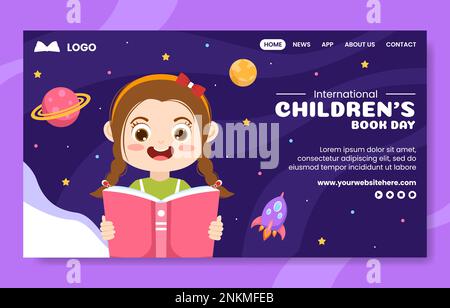 International Children's Book Day Social Media Landing Page Cartoon Hand Drawn Template Illustration Stock Vector