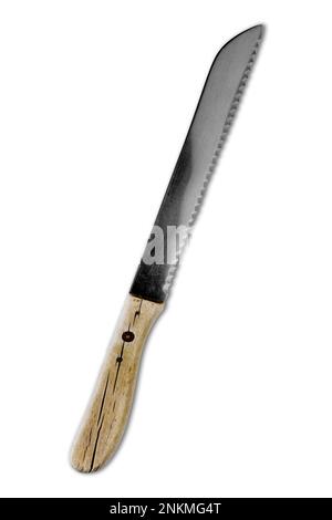 bread knife with wooden handle on a white background Stock Photo
