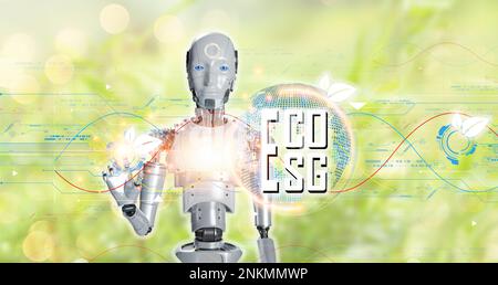 The concept is to combine ESG and ECO systems with artificial intelligence to optimize efficiency. Stock Photo