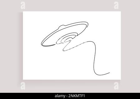 ufo spacecraft vehicle fly one line drawing simple concept Stock Vector