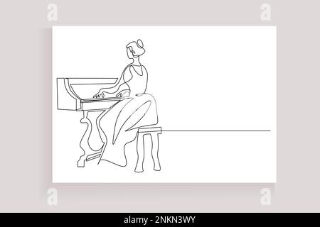 beautiful young pianist woman playing piano sitting Stock Vector