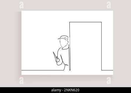 thief murderer open door sneaks in knife in hand Stock Vector