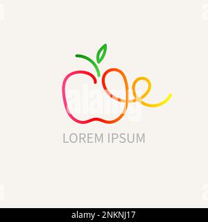 Sketch apple logo drawn with one continuous line. Gradient linear apple, hand drawn icon Stock Vector