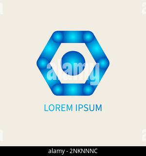 Hexagon blue gradient logo. Hexagonal shape technological icon. Techno digital vector symbol Stock Vector