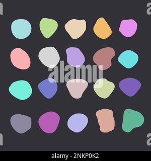 Random shapes, organic color blobs of irregular shape. Abstract blotch, flat pebble silhouettes, simple liquid stains, vector set Stock Vector