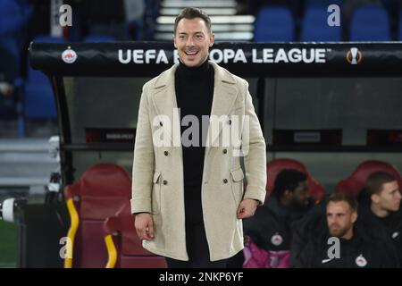 Rome, Lazio. 23rd Feb, 2023. Red Bull Salzburg trainer Matthias Jaissle during the Uefa Europa League match AS Roma v FC Salzburg at Olimpico stadium in Rome, Italy, 23rd February 2023. Fotografo01 Credit: Independent Photo Agency/Alamy Live News Stock Photo