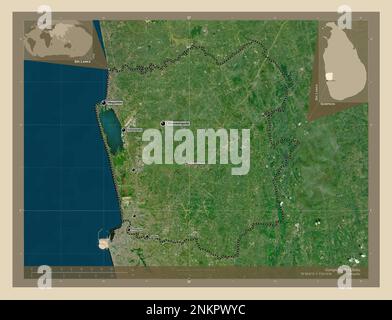 Gampaha, district of Sri Lanka. High resolution satellite map. Corner ...
