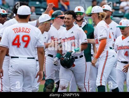 CORAL GABLES, FL - JUNE 04: Miami catcher Maxwell Romero Jr. (4