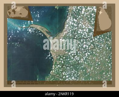 Mannar, district of Sri Lanka. Low resolution satellite map. Locations of major cities of the region. Corner auxiliary location maps Stock Photo