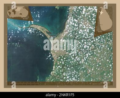 Mannar, district of Sri Lanka. Low resolution satellite map. Locations and names of major cities of the region. Corner auxiliary location maps Stock Photo