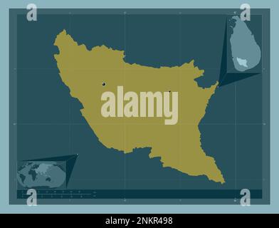 Ratnapura, district of Sri Lanka. Solid color shape. Locations of major cities of the region. Corner auxiliary location maps Stock Photo