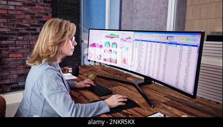 Business Data Audit Spreadsheet On Analyst Computer Stock Photo