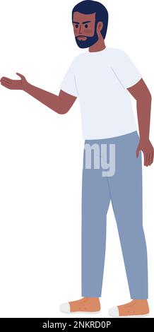 Frowning bearded man arguing and gesturing semi flat color vector character Stock Vector
