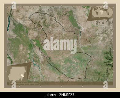 Al Qadarif, state of Sudan. High resolution satellite map. Corner auxiliary location maps Stock Photo