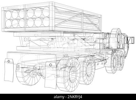 Anti-aircraft missile system. Rockets and shells. Special military equipment. Air Attack. Military machine. Vector created of 3d Stock Vector