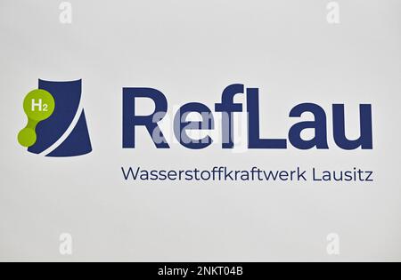 Spreetal, Germany. 22nd Feb, 2023. The logo of the hydrogen reference power plant Lausitz. Credit: Patrick Pleul/dpa/Alamy Live News Stock Photo