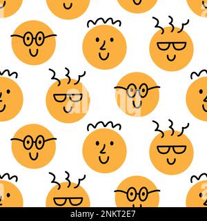 Fun Nerd Emoji Icons Seamless Pattern, Emoticon Doodle Faces Repeat Background Texture Stock Vector