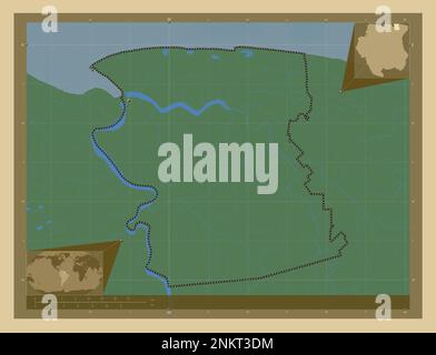 Commewijne, district of Suriname. Colored elevation map with lakes and rivers. Corner auxiliary location maps Stock Photo